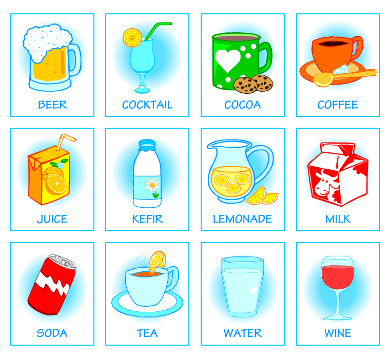 Picture dictionaries for kids. Drinks
