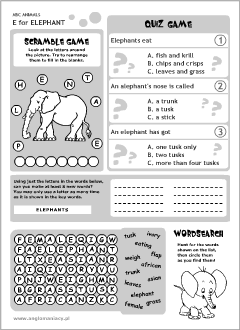 English printable resources: Elephant worksheets