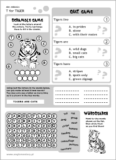 English printable resources: Tiger worksheets
