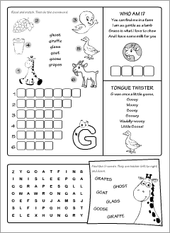 English alphabet: g-words worksheets
