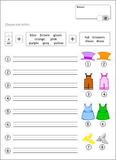 Test sheets for kids learning English