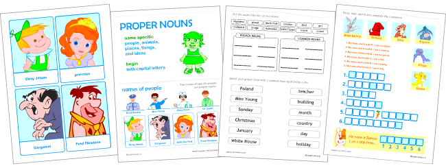 English grammar for kids: common and proper nouns printable set