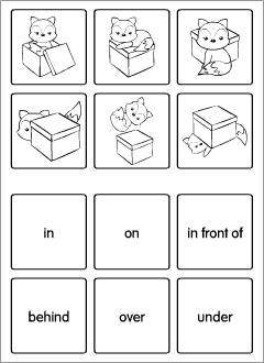 Memory cards for learning English prepositions