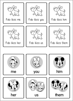 Memory cards for learning English pronouns