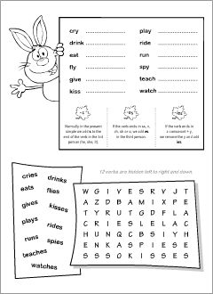 Present simple wordsearch for ESL kids