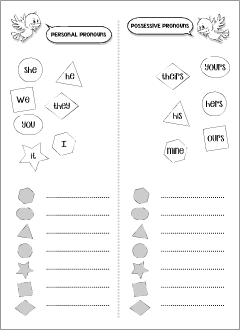 Pronouns worksheets for ESL kids