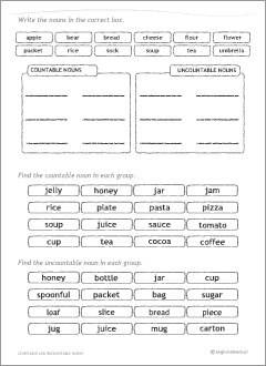 English nouns: worksheets for teachers