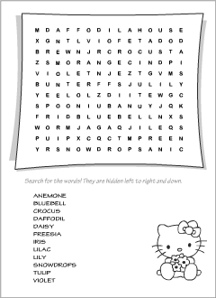 English wordsearch: Spring Flowers vocabulary